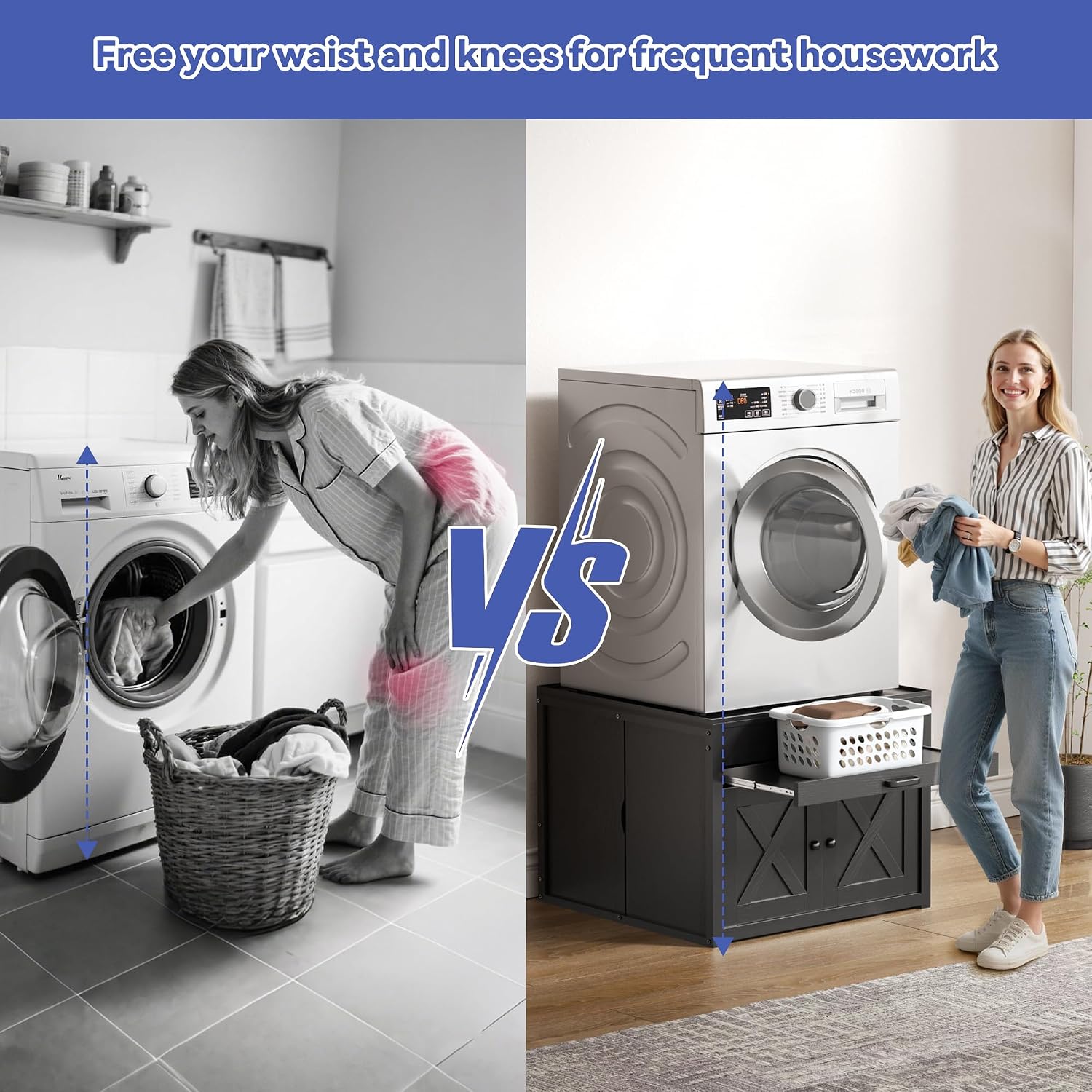 DTK Washer and Dryer Pedestals, Washing Machine Stand with Laundry Basket Shelf, Universal Fit Laundry Pedestals with Hidden Storage and Three Side Doors, 800LBS Capacity
