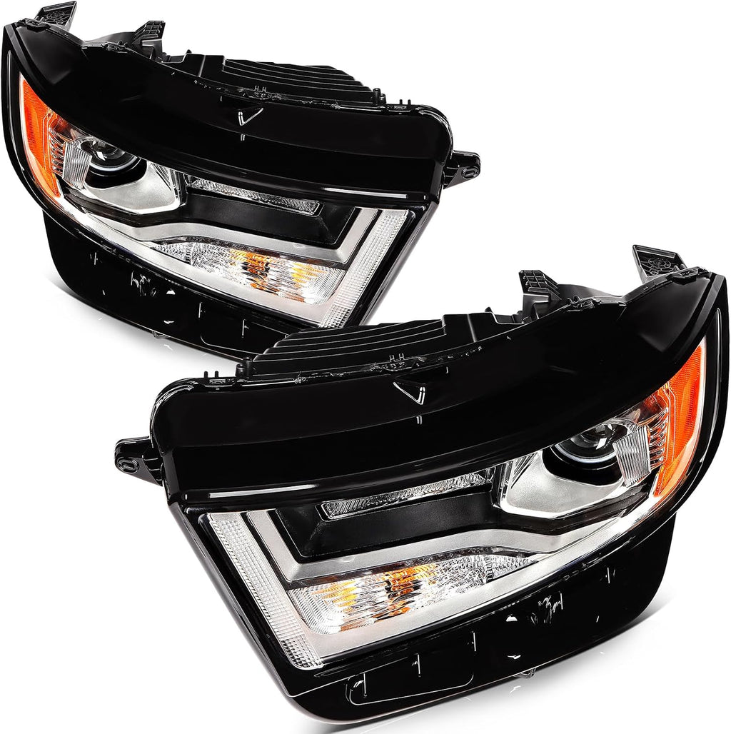 Headlights Fit 2015-2018 for Edge Driver & Passenger Side Headlight Assembly Black Housing Amber Reflector FT4Z13008A