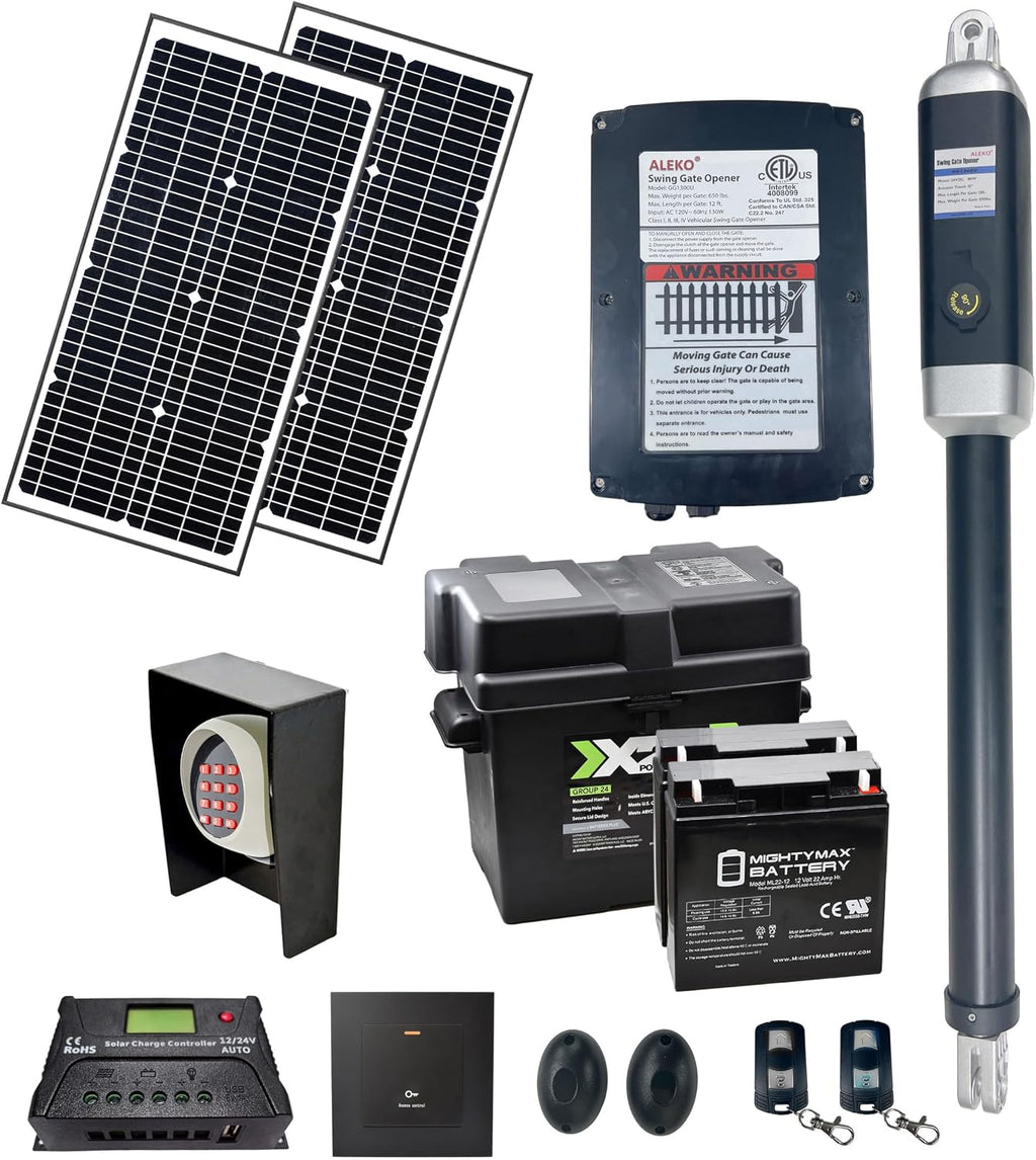 ALEKO Swing Gate Opener | Solar Power Automatic Driveway Gates Operator | Gate up to 10 Ft Long 450 Pounds | ETL Listed Opener | GG450 | (450 ETL Listed, Solar 60W Accessory Kit)