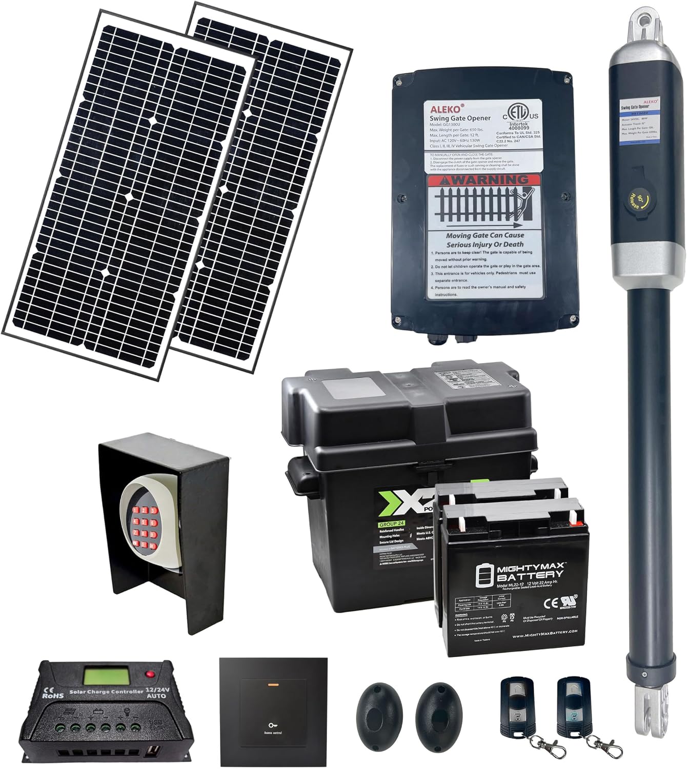 ALEKO Swing Gate Opener | Solar Power Automatic Driveway Gates Operator | Gate up to 10 Ft Long 450 Pounds | ETL Listed Opener | GG450 | (450 ETL Listed, Solar 60W Accessory Kit)