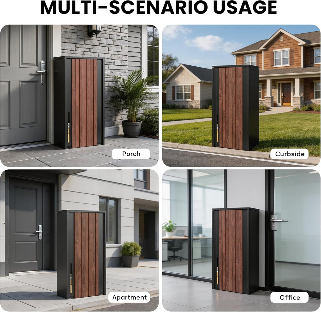 Merapi Package Delivery Box for Outside, 34.6' x 15.7' x 15.7' Cold-Rolled Steel Delivery Box for Packages & Mails, Anti-Theft Lockable Large Mailbox for Porch, House, Curbside, Black-S