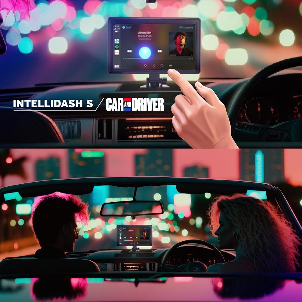 Car and Driver INTELLIDASH 7' HD Touchscreen – Portable Apple CarPlay Wireless Android Auto Screen for Car, Bluetooth Stereo, Backup Camera Support, Mirror Link, GPS Navigation, Siri, Google, SiriusXM