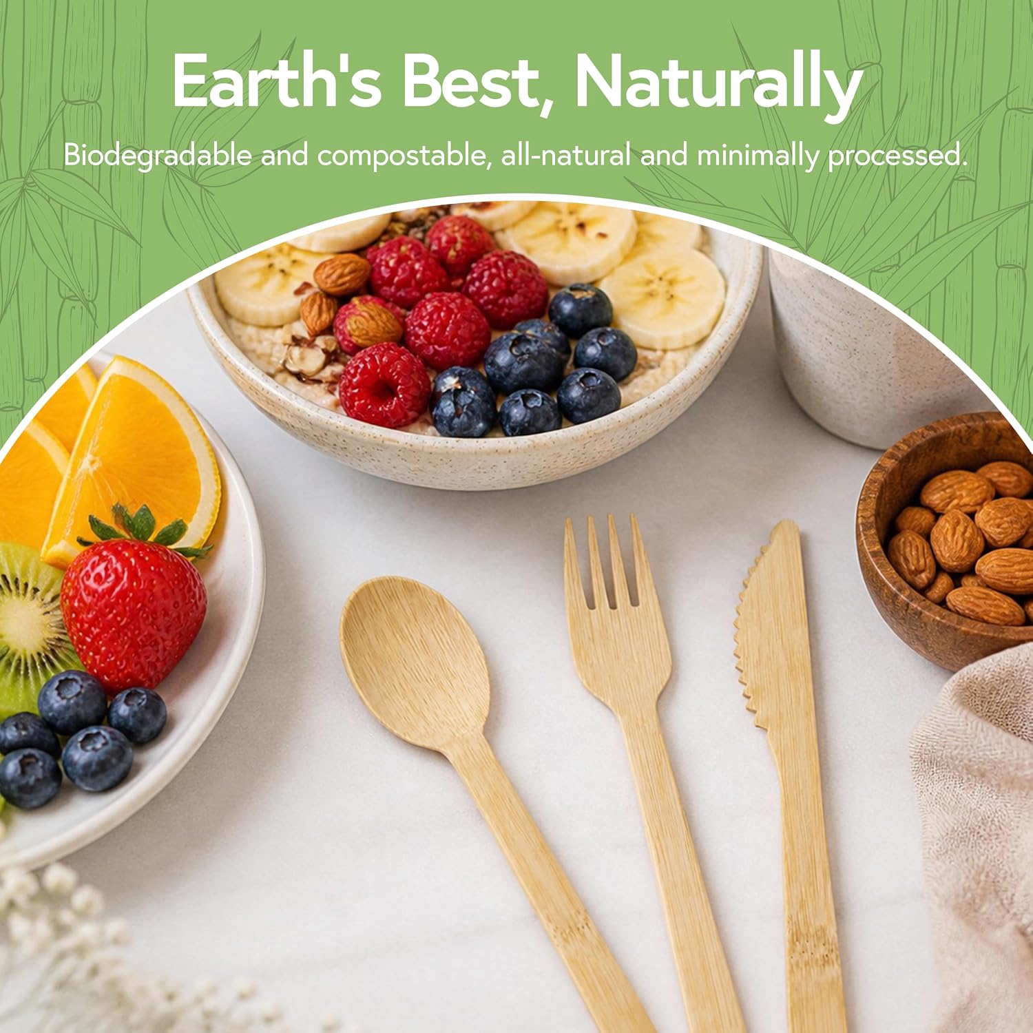 100% Bamboo Cutlery Set - 3000 Utensil Disposable Set (1000 Forks, 1000 Spoons, 1000 Knives) | Reusable or Disposable Utensils for Party | FSC Certified Flatware for Weddings, Camping, Parties
