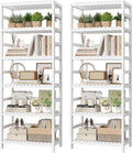 FOTOSOK 6-Tier Bamboo Shelf Set of 2, Bamboo Bookcase with Adjustable Shelves, Free Standing Storage Shelf Unit Plant Flower Stand, Tall Large White Bookshelf for Kitchen, Bathroom, Home Office, White