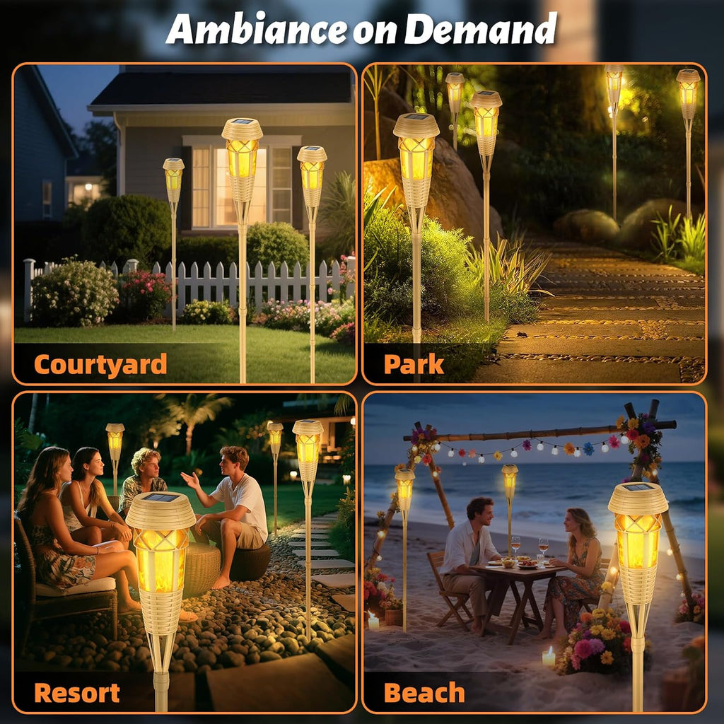 Solar Outdoor Lights – Torches with Flickering Flame for Garden Decor, Waterproof Garden, Outdoor Patio & Pathway Yard Decorations with Flame Torches - 8 Pack
