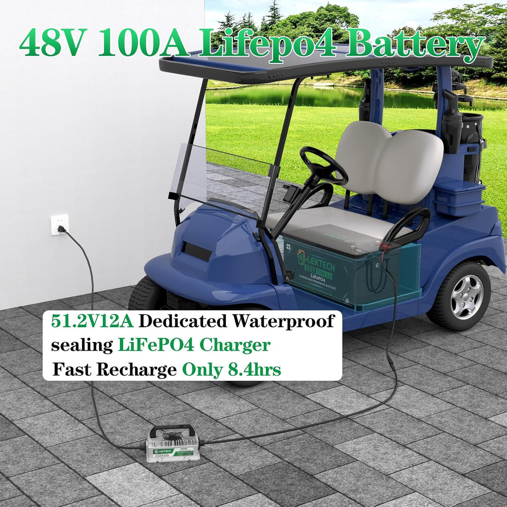 48V 100Ah Golf Cart LiFePO4 Lithium Battery Built-in 200A BMS, Up to 10000 Deep Cycle, Low Temperature Cut Off Lithium Battery, Perfect for Golf Cart, RV, Solar, Marine