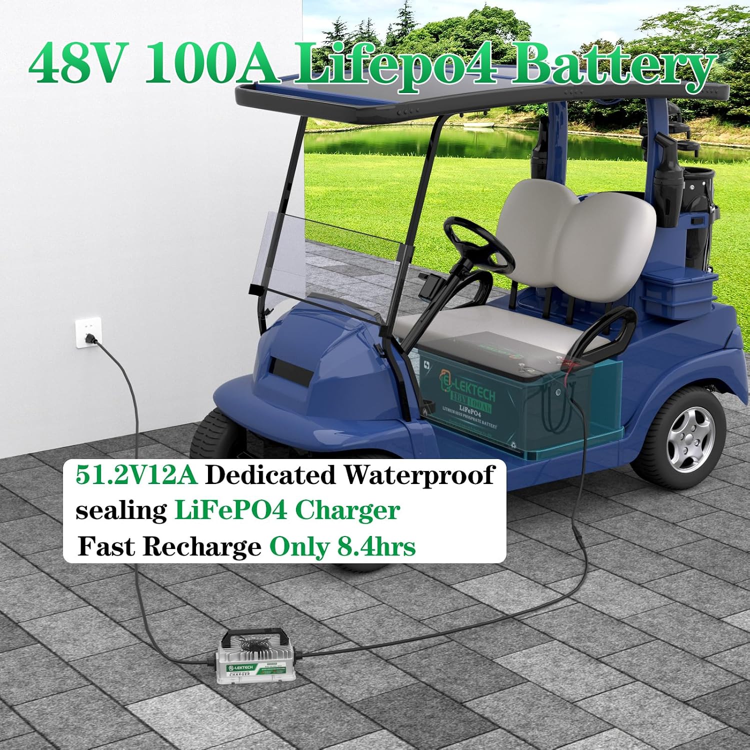 48V 100Ah Golf Cart LiFePO4 Lithium Battery Built-in 200A BMS, Up to 10000 Deep Cycle, Low Temperature Cut Off Lithium Battery, Perfect for Golf Cart, RV, Solar, Marine