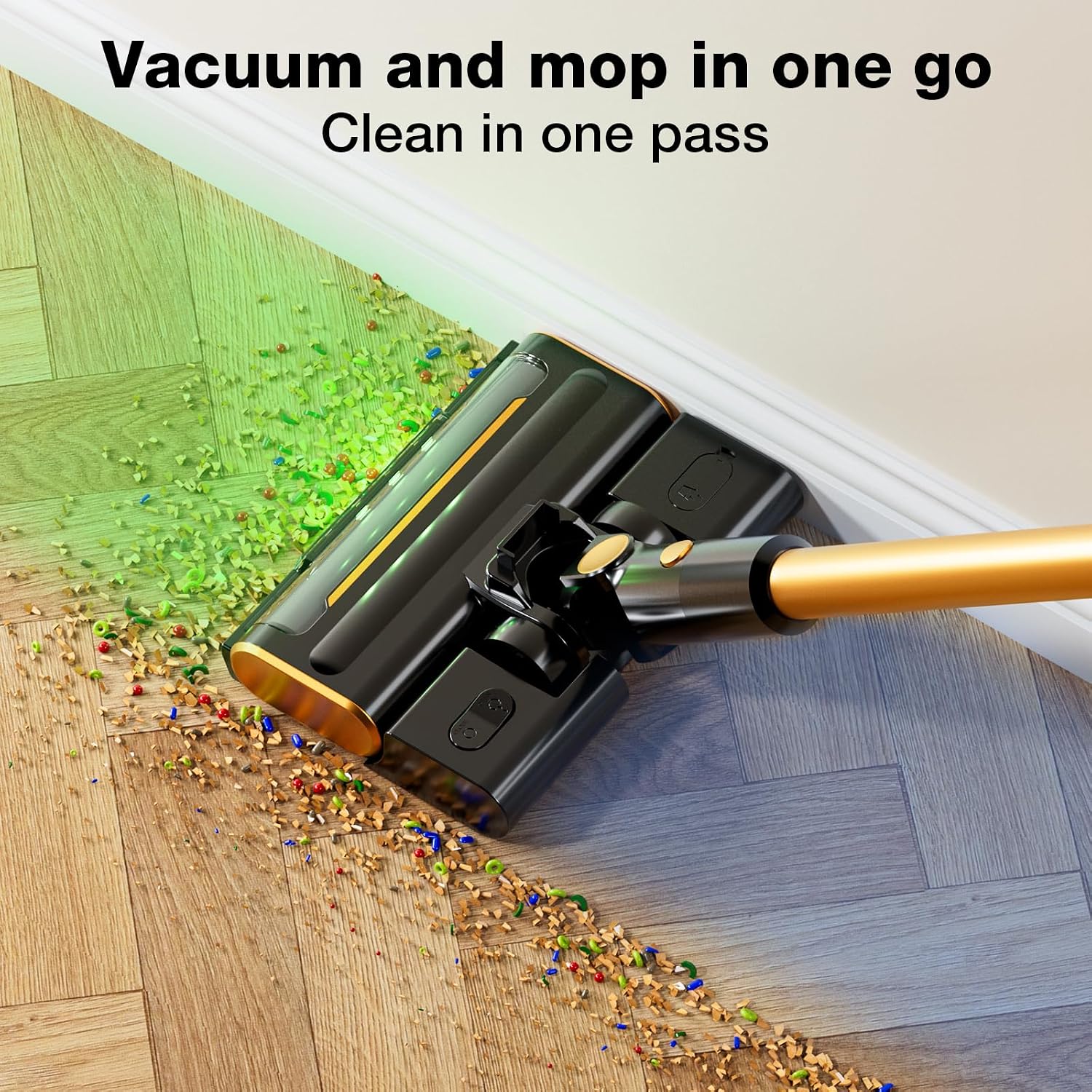 Cordless Vacuum Cleaner, 600W 50000PA Stick Vacuum Cleaners and Mop In One,4000mAh Battery with 60 Min Runtime, LED Screen and Green Headlights, Handheld Vacuum for Pet Hair Floors Carpet Sofa