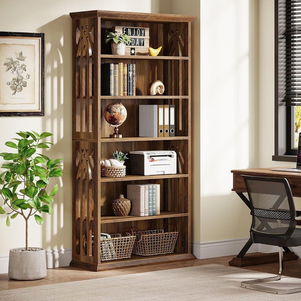 Tribesigns 6-Tier Bookshelf, 75-Inch Tall Bookcase, Large Bookshelves and Bookcases Freestanding Display Shelves, Wood Book Shelf for Living Room, Home Office, Bedroom, Brown (2Packs)