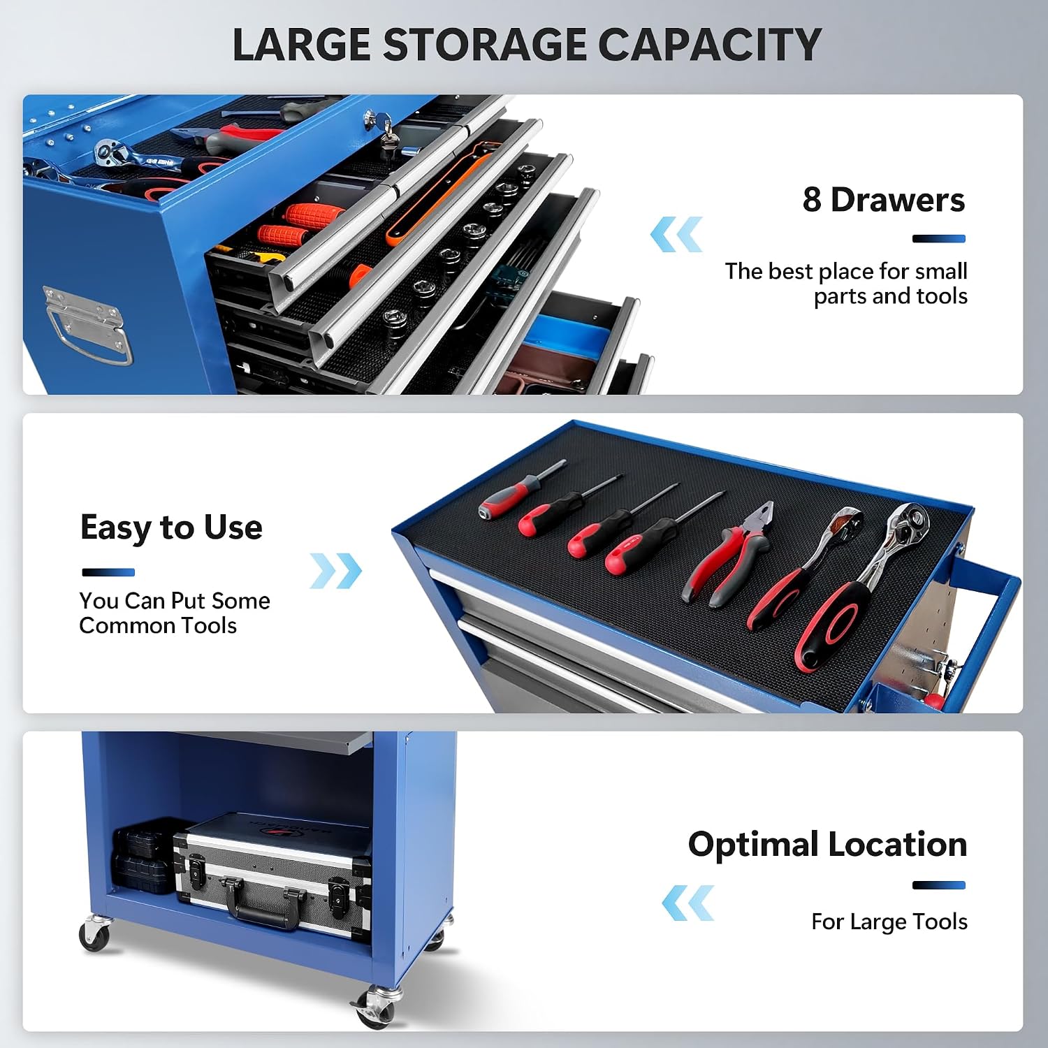 Rolling Tool Chest with Wheels 8 Drawers, Assembled Tool Cabinet Combo with Drawers, Detachable Organizer Tool Chests, Mobile Lockable Tool Box for Workshop Mechanics Garage
