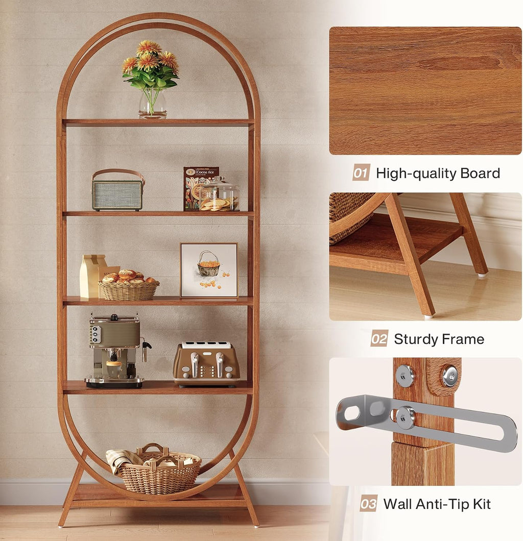Tribesigns Bookshelf 5-Tier Arched Bookcase, 70.8' Tall Modern Open Book Shelves, Storage Shelves with Metal Frame, Freestanding Display Rack for Living Room, Bedroom, Office
