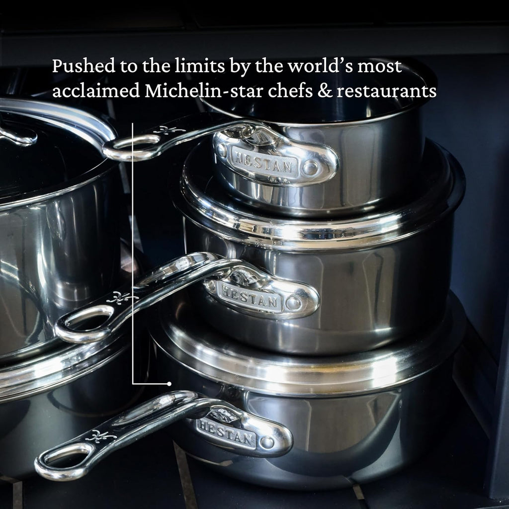 Hestan NanoBond Molecular Titanium Saucepan with Lid, 2-Quart - PFAS-Free Stainless Steel, 4x Stronger, 1050°F Oven Safe, Induction Compatible, Handcrafted Italy