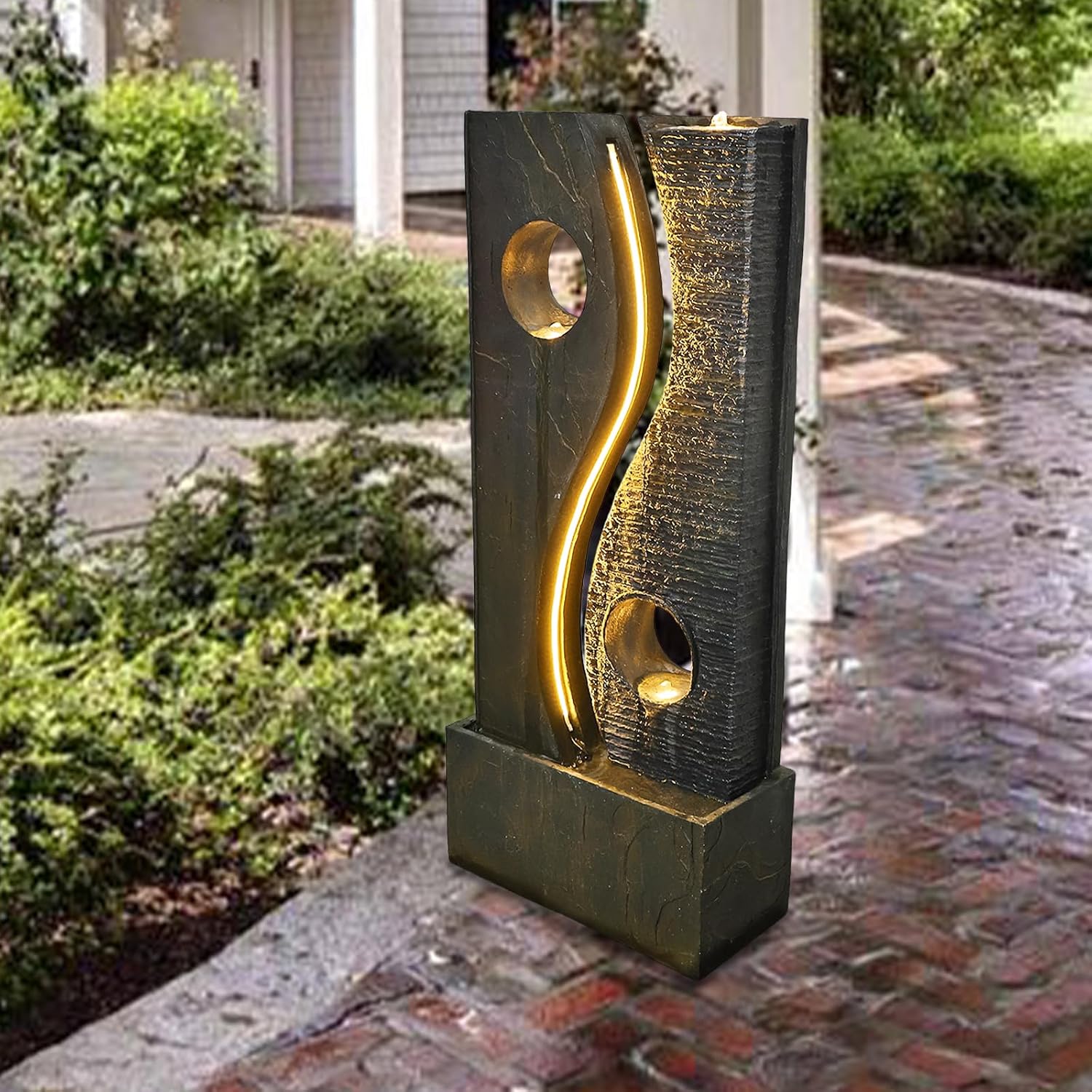 Tankana 47 inches Water Fountain Outdoor Garden - Waterfall Indoor Modern Large Freestanding Water Feature Fountains Faux Rust Finish with LED Lights for Patio Yard Pool Home Decor