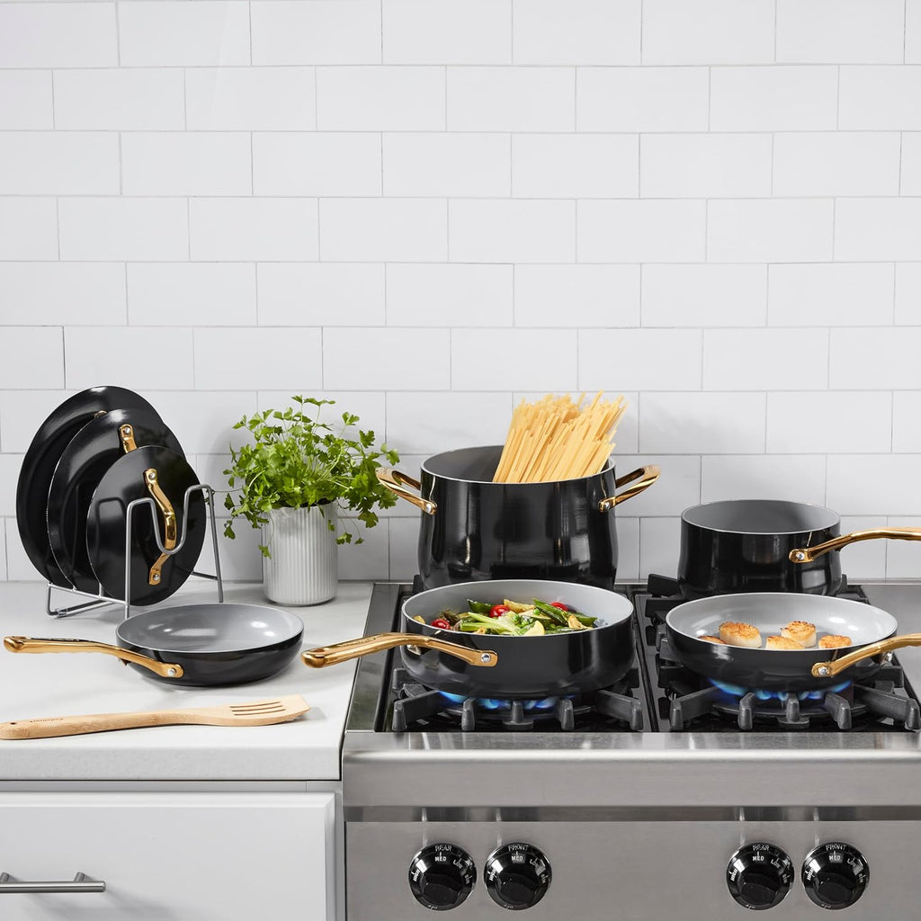 Cuisinart Culinary Ceramic Cookware Set, Dishwasher Safe Nonstick Pots and Pans, 10 Piece Kitchen Cookware Set for Home Cooking, Easy & Clean Design, Black, 34CG-10BK