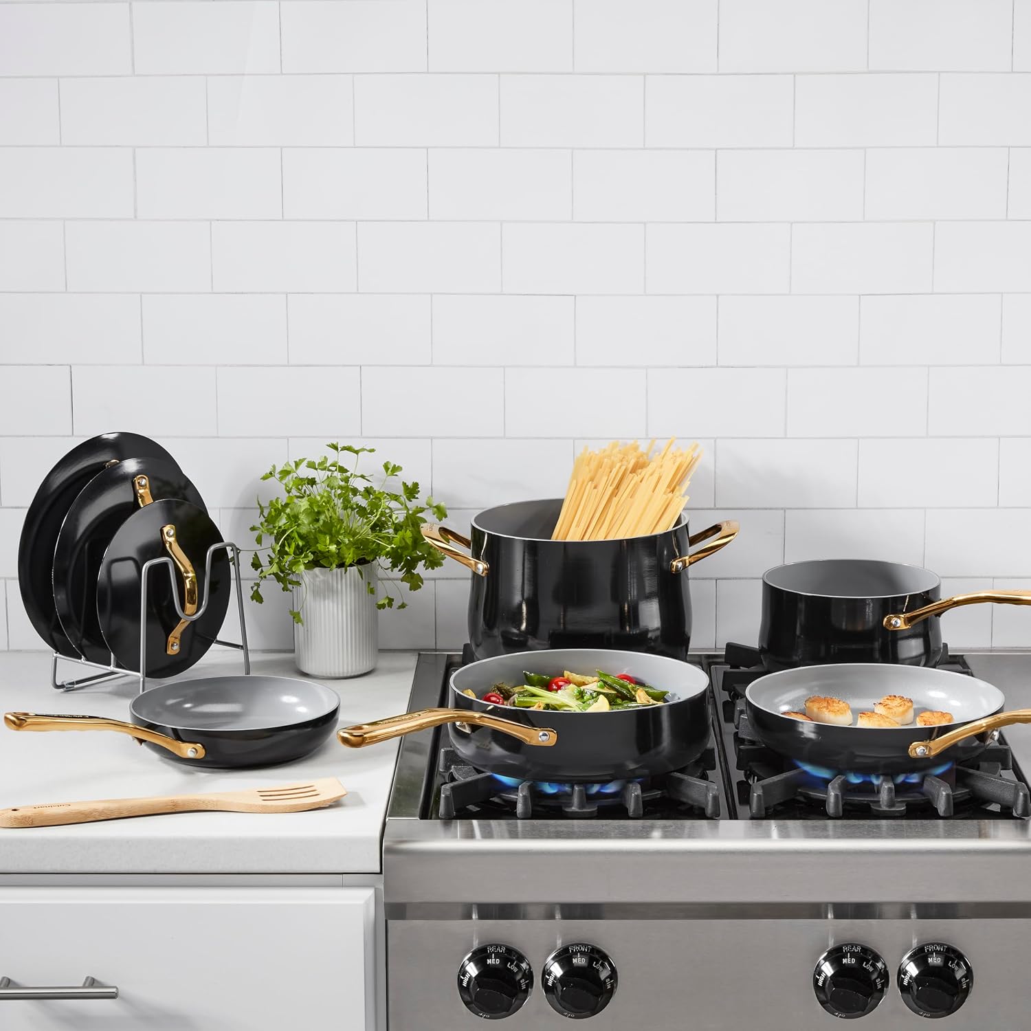 Cuisinart Culinary Ceramic Cookware Set, Dishwasher Safe Nonstick Pots and Pans, 10 Piece Kitchen Cookware Set for Home Cooking, Easy & Clean Design, Black, 34CG-10BK