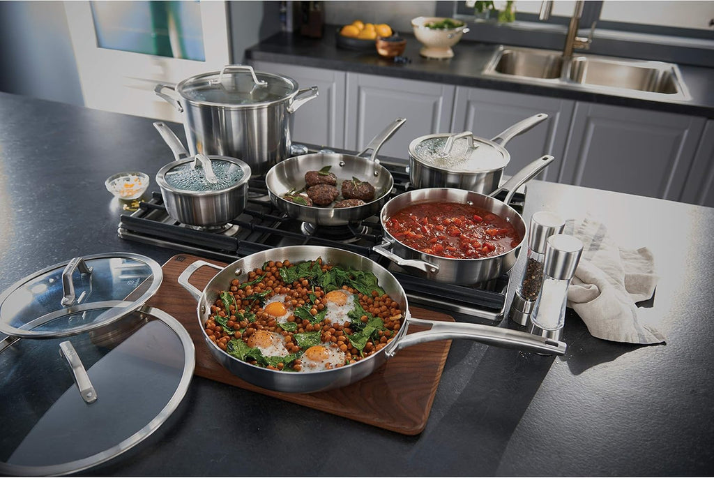 Calphalon Stainless Steel Kitchen Cookware, 11-Piece Pots and Pans Set with Stay-Cool Handles, Dishwasher & Oven Safe, Silver