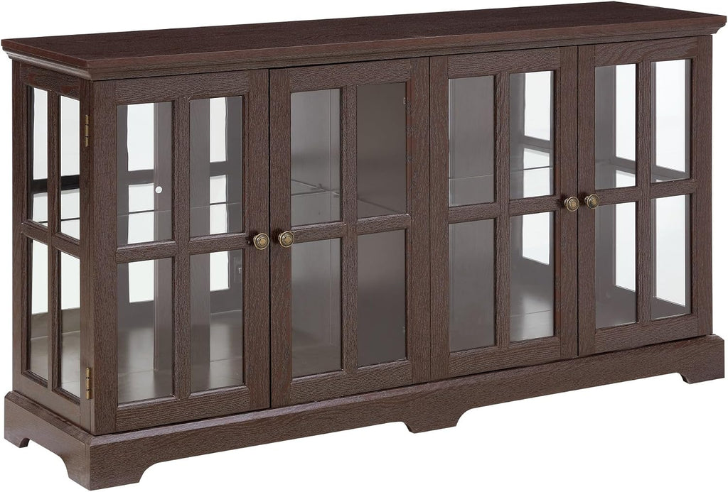 59' W LED Curio Cabinet with 7 Color Lights, Vintage Glass Display Case with Glass Doors, Smartphone-Controlled, Short Wooden China Cabinet with Adjustable Shelves for Entryway(Dark Cherry)