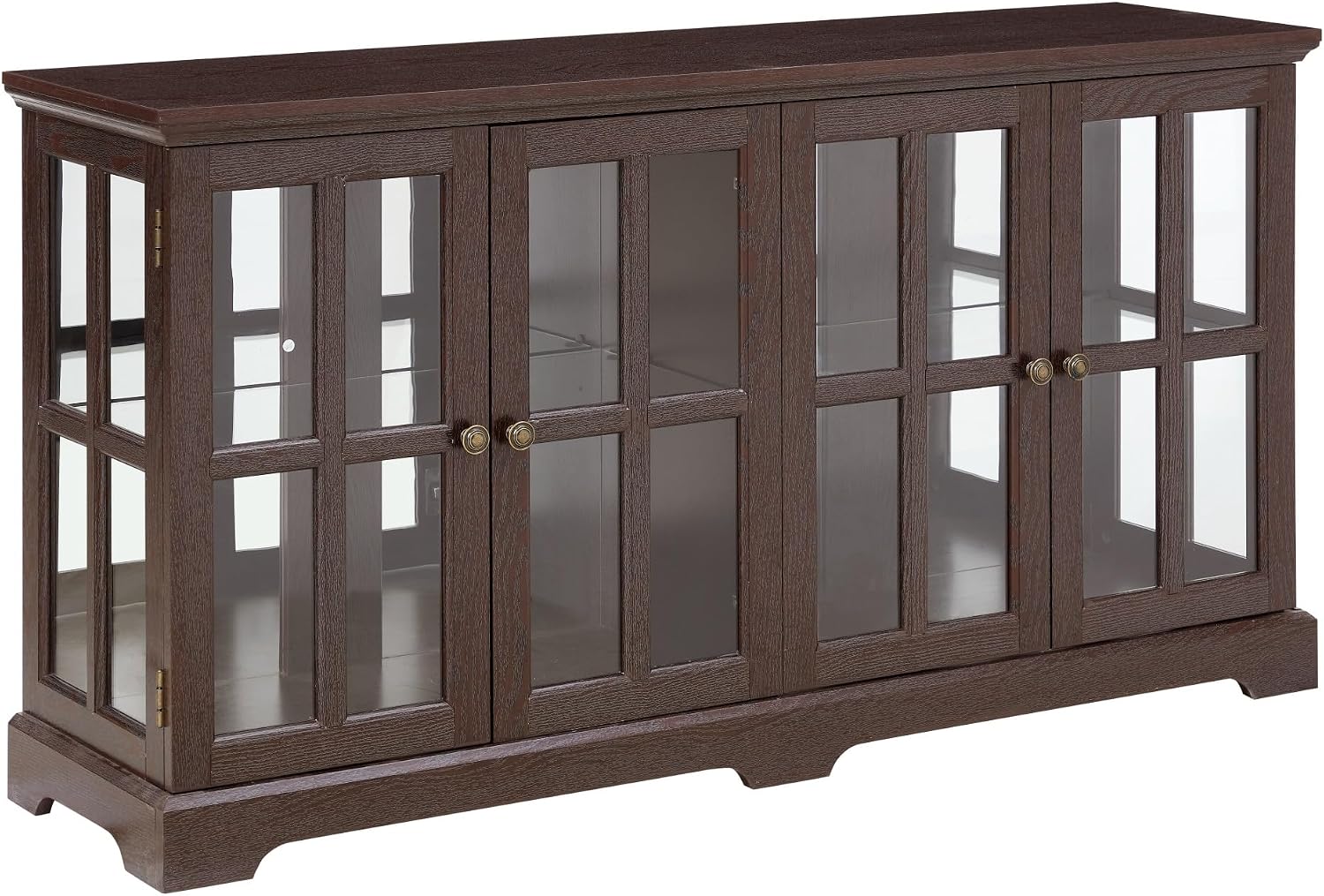 59' W LED Curio Cabinet with 7 Color Lights, Vintage Glass Display Case with Glass Doors, Smartphone-Controlled, Short Wooden China Cabinet with Adjustable Shelves for Entryway(Dark Cherry)