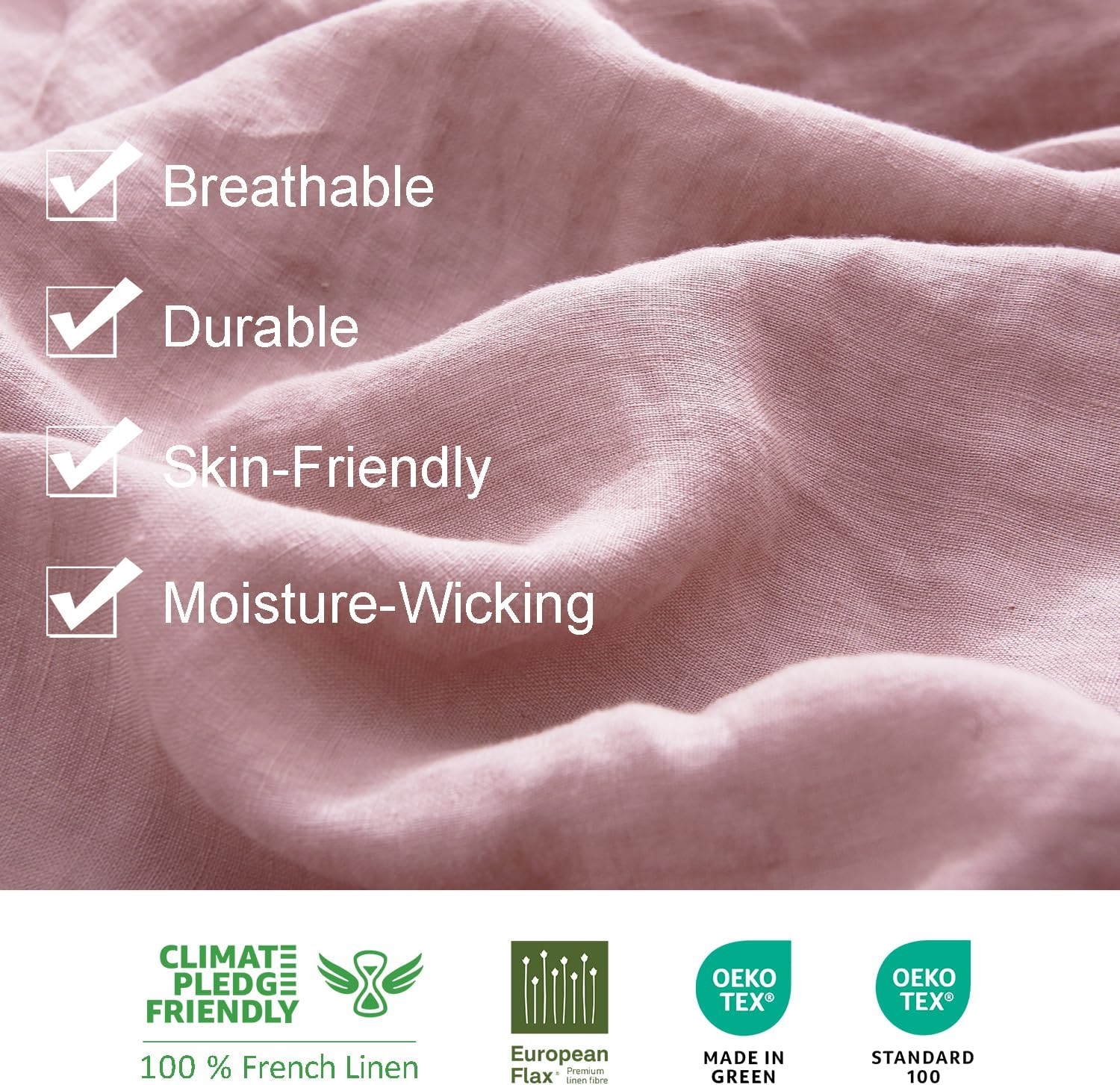S VICTORY SYMBOL Organic Linen Sheets Set,100% French Natural Linen Bedding,Ultra Soft Luxurious Stone Washed Flax Bed Sheets 4 Pieces (Pink Lavender,Full)