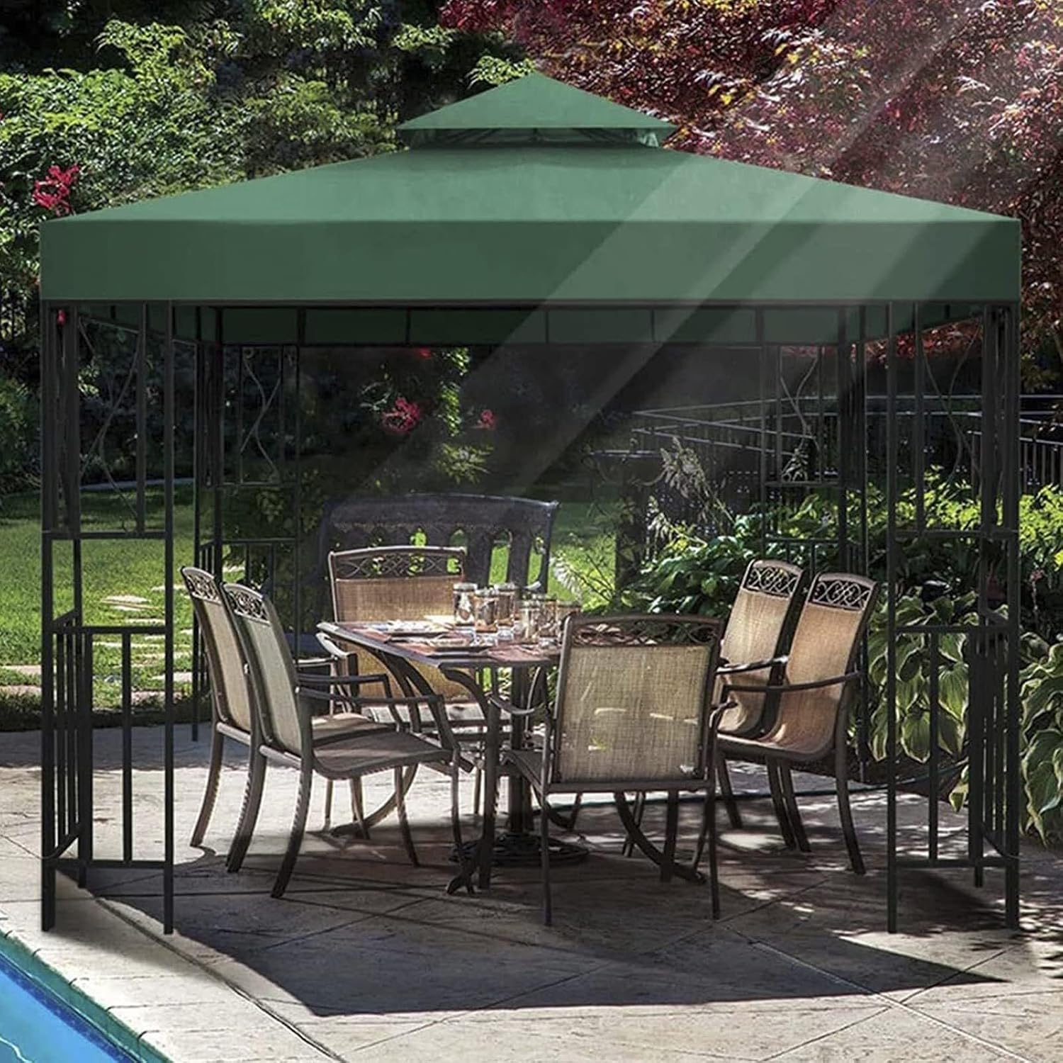 Gazebo Replacement Canopy 3x3M/10x10FT 2 Tier Replacement Canopy Top Cover Grill Gazebo Roof Waterproof Gazebo Canopy Replacement Top for Outdoor BBQ,Backyard,Garden,Patio(Color:Green)
