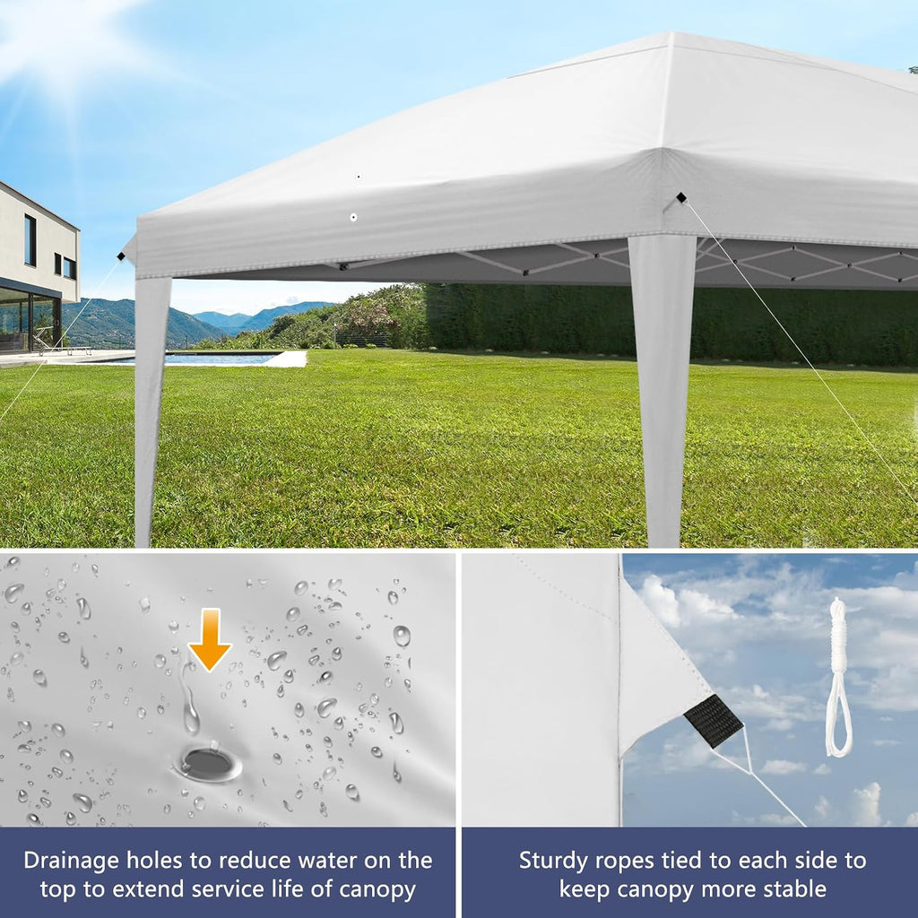 VINGLI 10x10 Pop Up Canopy Tent with Carry Bag and Sandbags, Outdoor Gazebo Canopy 10x10 Party Tent Commercial for Party, Event (White, 10x20ft)