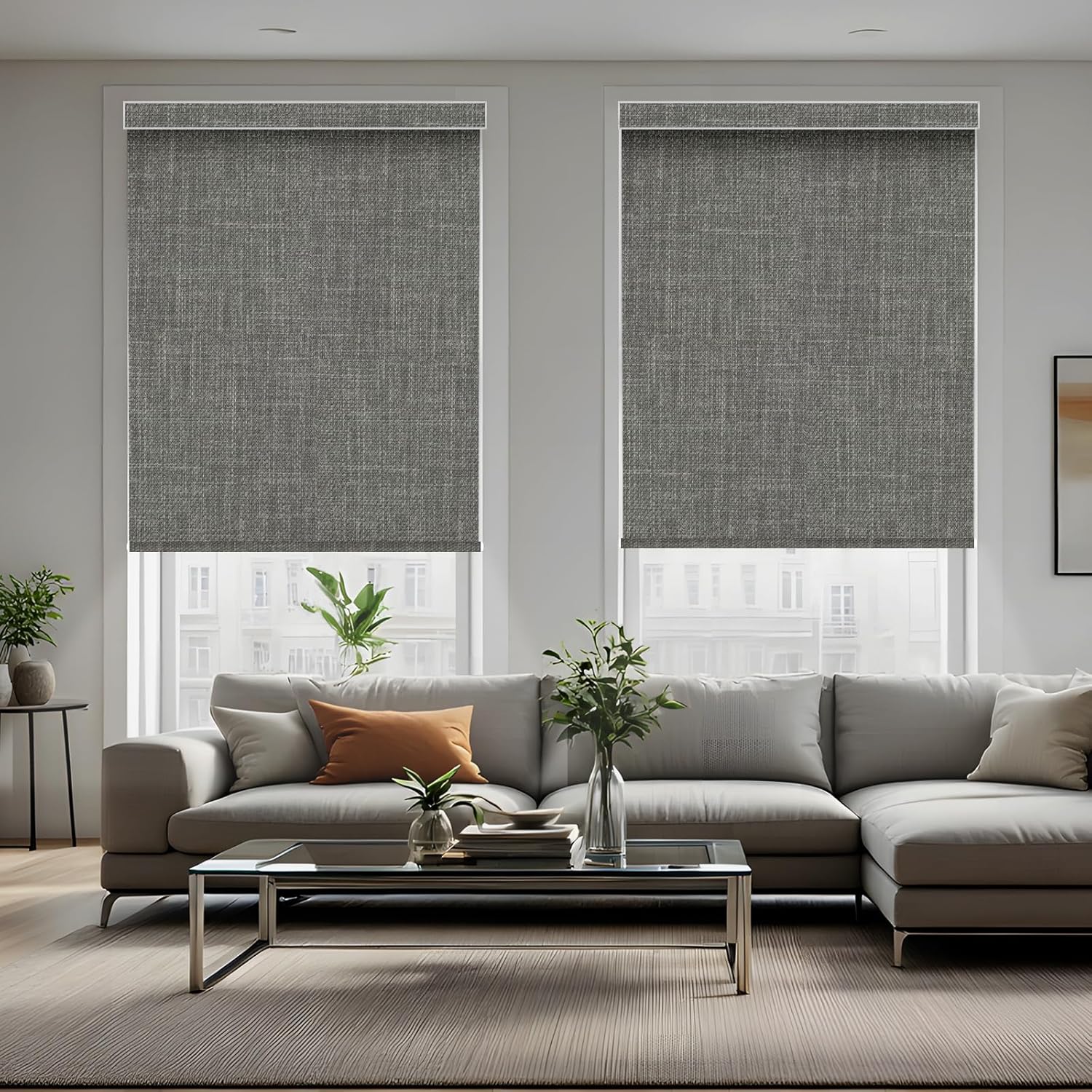 Motorized Roller Shade with Remote,100% Blackout Automatic Shades for Windows,Work with Homekit, Alexa, Google Home,Electric Blinds with Solar Pannel,Custom up110''Wx128''H,Gentle Dove