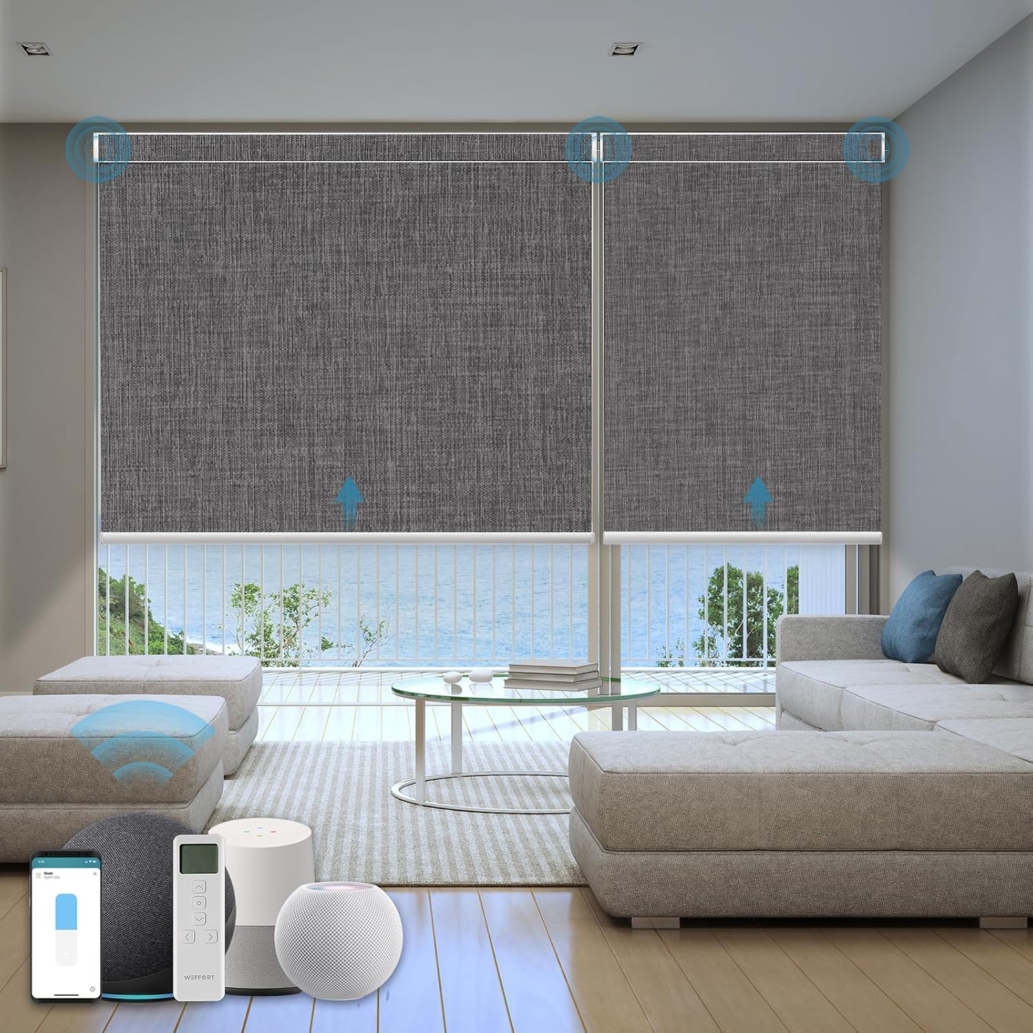 Motorized Roller Shade, 100% Electric Blinds with Homekit Motor, Work with Alexa,Google Home, Remote Control, Electric Blinds with USB/Solar Pannel,Custom up110''Wx128''H,Bouvardia Medium Grey