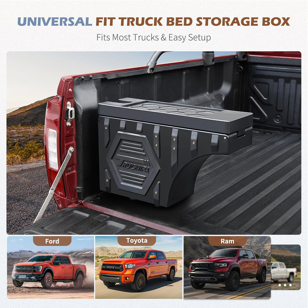 Truckiipa Truck Bed Storage Box, Universal Double Layer Thicken Truck Bed Toolbox Waterproof Lockable Wheel Well Tool Box for Truck, Swing Case Fit Most Truck Driver & Passenger Side, 20L/5.28GAL