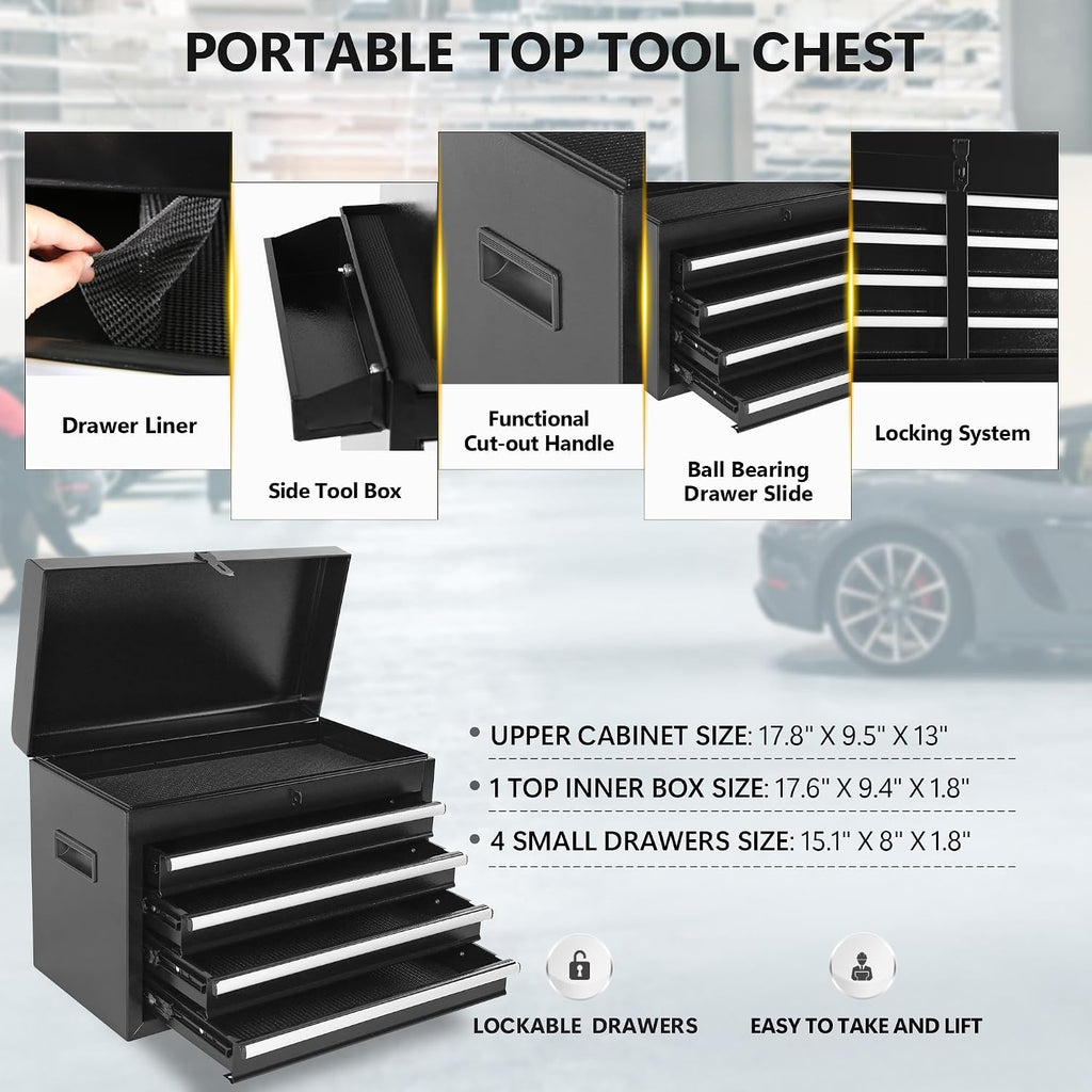 Rolling Garage Workshop Organizer Detachable 5 Drawer Tool Chest with Large Storage Cabinet and Adjustable Shelf, Black