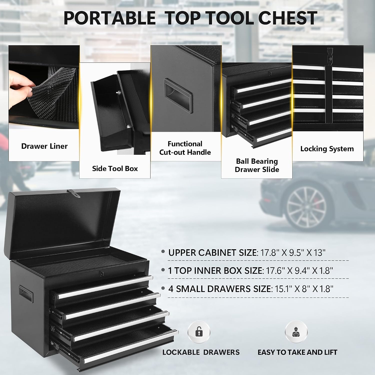 Rolling Garage Workshop Organizer Detachable 5 Drawer Tool Chest with Large Storage Cabinet and Adjustable Shelf, Black