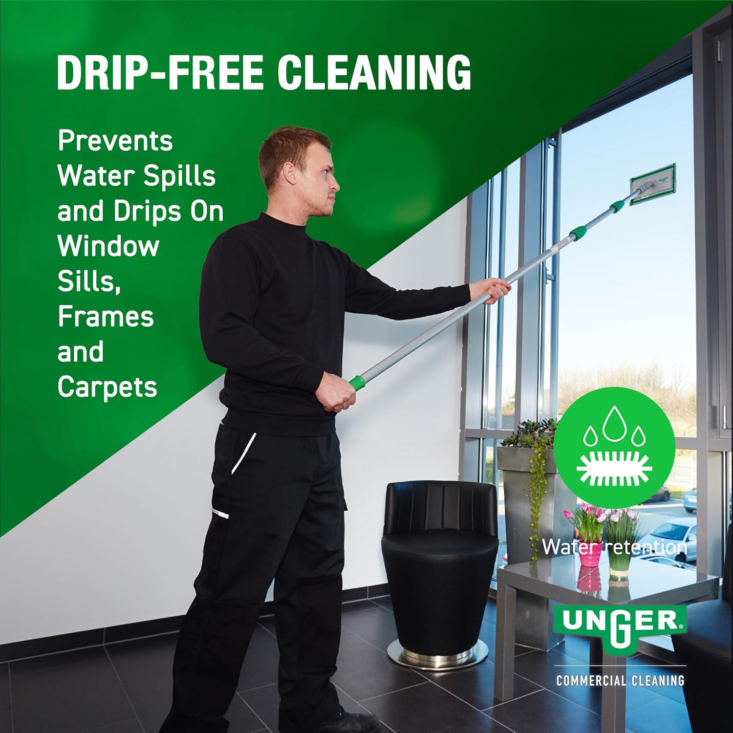 Unger Commercial SpeedClean Window Cleaning Kit, 11-Piece Set, 8-Inch Pad Holder with Microfiber Pads, 6-Foot Reach