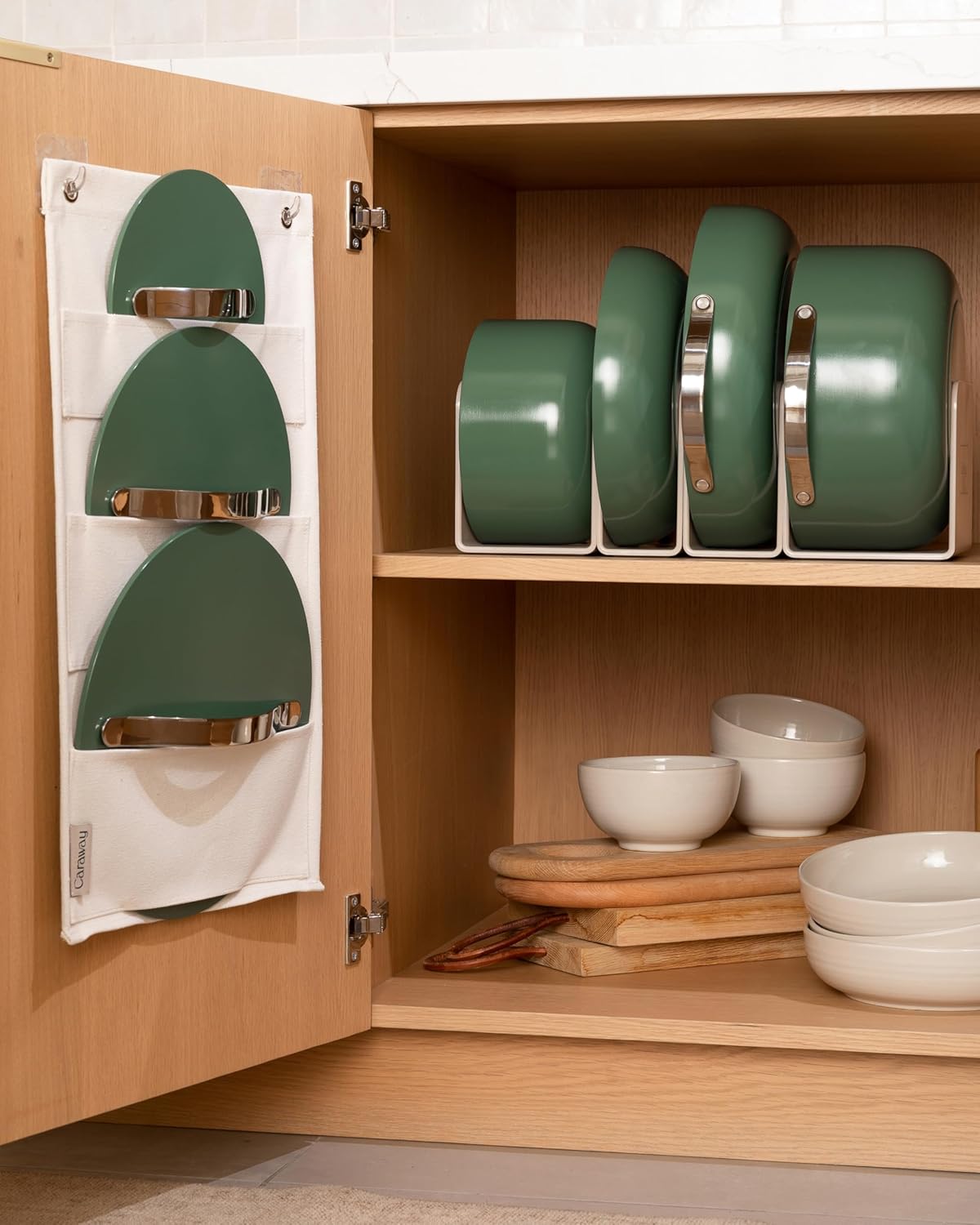 Caraway Non-stick Ceramic Cookware Set (12 Piece) Pots, Pans, Lids and Kitchen Storage - PFAS & PFOA Free - Oven Safe Pan Set & Compatible with All Stovetops - Cream