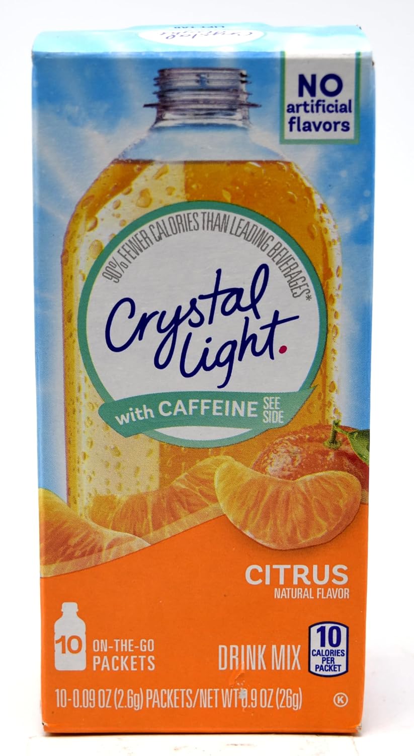 Crystal Light On-The-Go Drink Mix Packets with Caffeine, Zero Sugar Powdered Water Enhancer, Natural Flavor Low Calorie Energy Beverage Mix, Citrus, 0.09 Ounce Packets, 10 Count (Pack of 35)