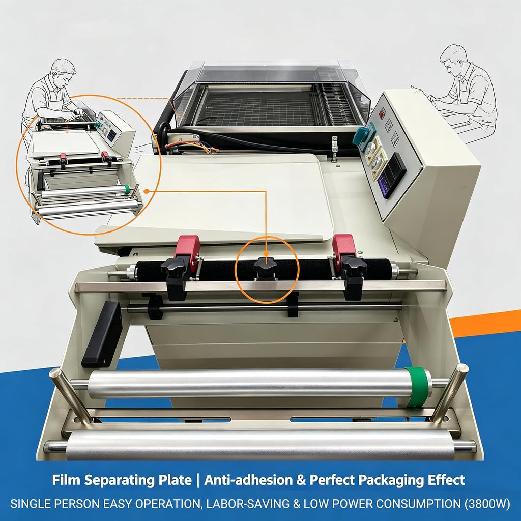 INTBUYING Automatic 2 in 1 Automatic Sealing & Cutting Thermal Shrink Machine L-Shape Sealer & Heat Shrink Tunnel Combo for POF/PVC/PP Film, 3800W for Home Factory School Business FM5540 220V/1PH