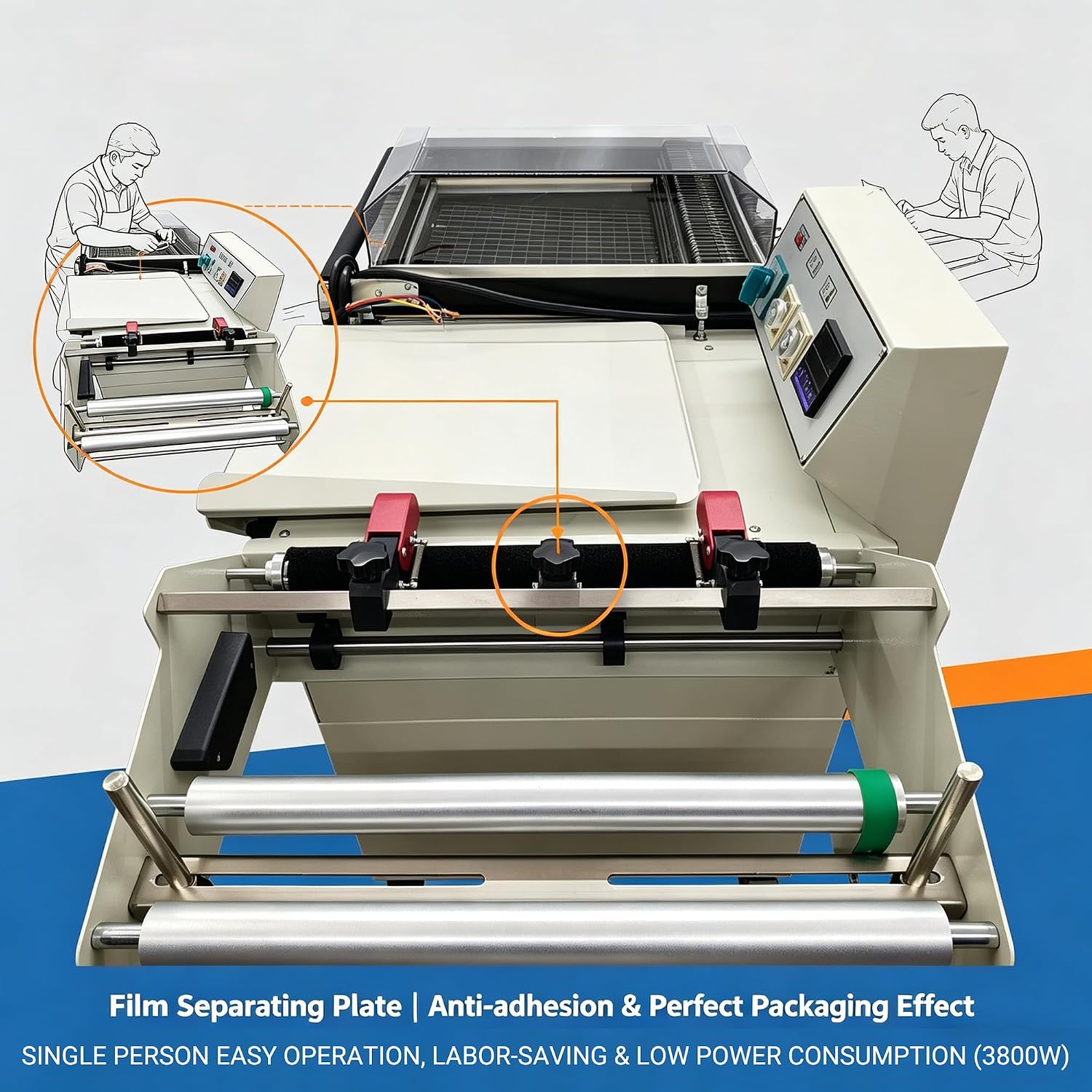 INTBUYING Automatic 2 in 1 Automatic Sealing & Cutting Thermal Shrink Machine L-Shape Sealer & Heat Shrink Tunnel Combo for POF/PVC/PP Film, 3800W for Home Factory School Business FM5540 220V/1PH