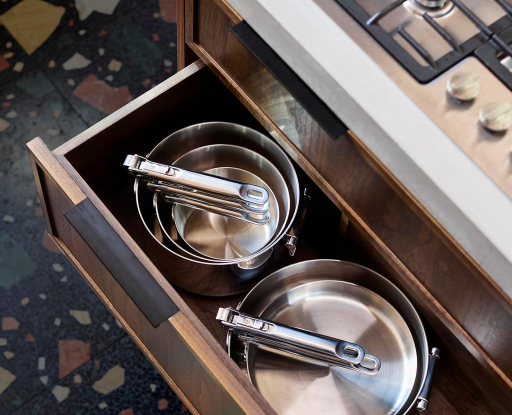 Joseph Joseph Space Steel 3.5qt Stainless Steel Saute Pan with Lid & Folding Handle, Induction & Oven Safe