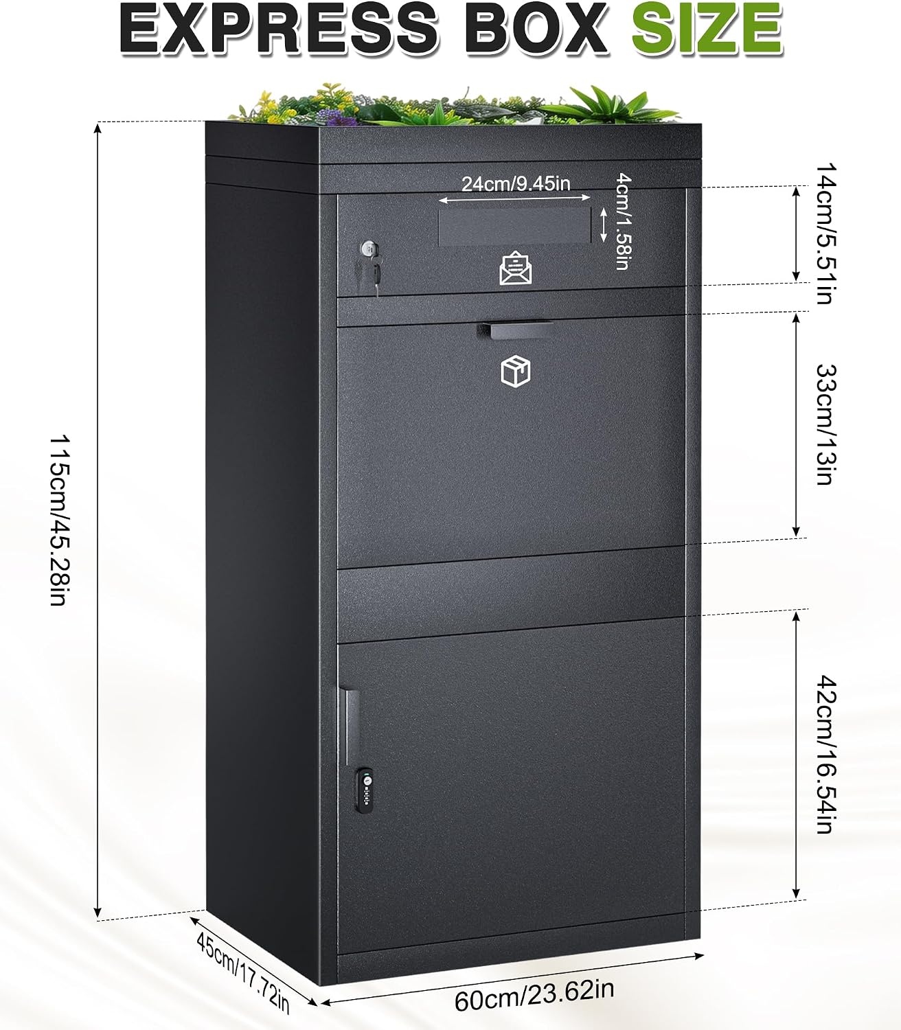 45.3IN Package Delivery Boxes for Outside, Ultra Large Mailbox for Parcel, Automobile Steel Parcel Mailbox, Waterproof Anti-Theft Parcel Drop Box for Home and Business