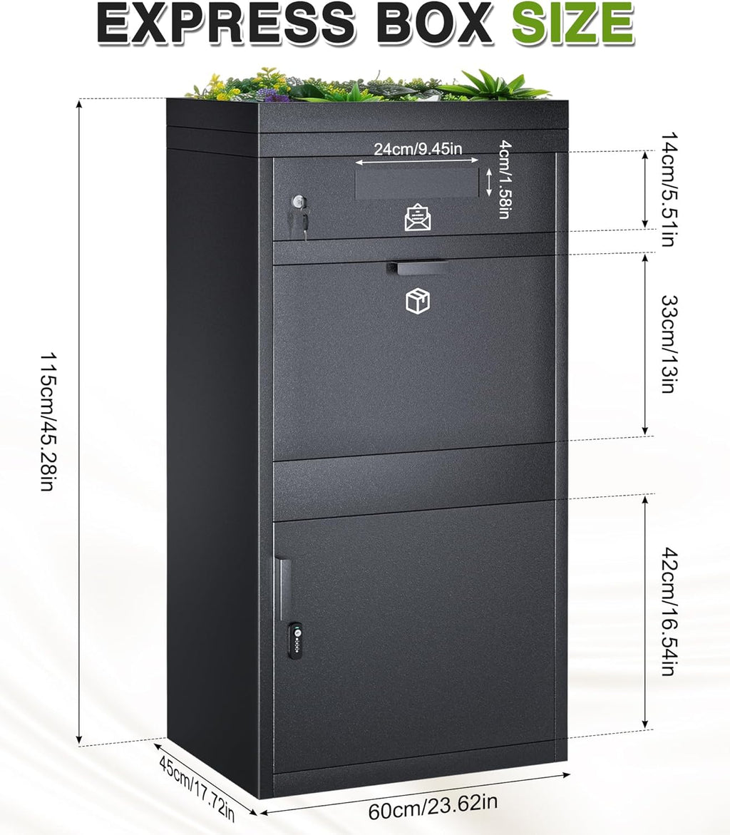 Package Delivery Boxes & Mailbox with Plant Roof, Large Parcel Drop Box with Coded Lock, Made of Steel Mailbox with Waterproof Anti-Theft Function, Not Easy Deformed for Home, Porch, Business
