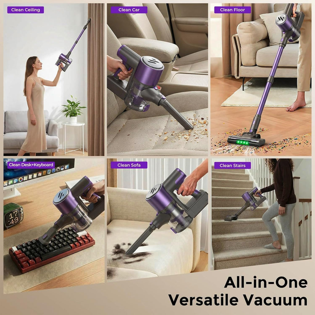 Cordless Vacuum Cleaner,Vacuum Cleaner for Home with Brushless Motor,Lightweight Stick Vacuum with Self-Standing and Touch Screen,Hardwood Floor Vacuum for Pet Hair,Carpets,Tile(Classic Purple)