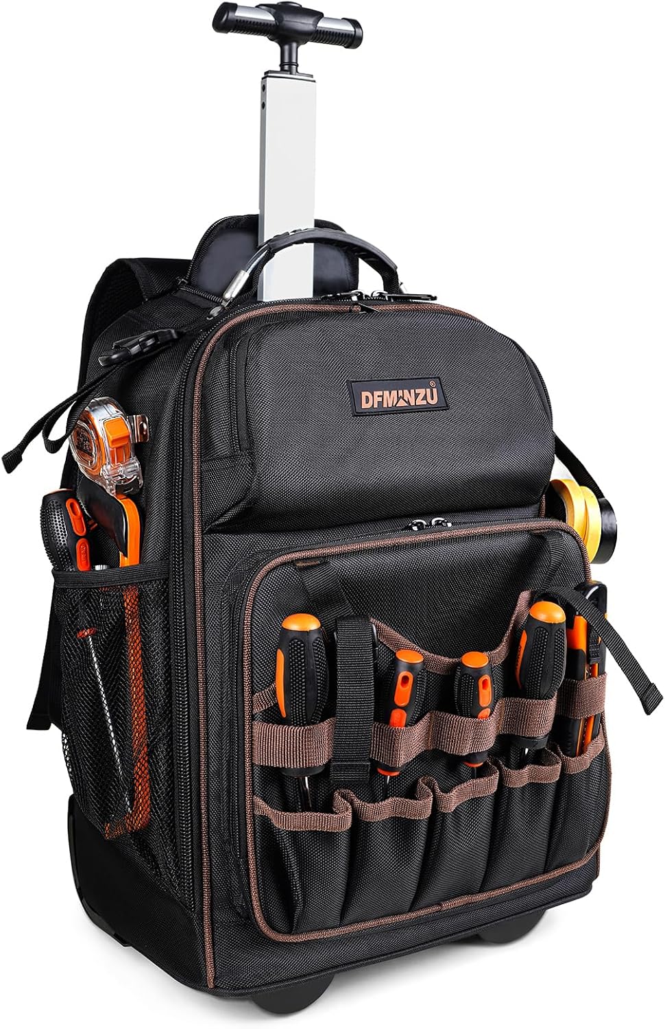 Rolling Tool Backpack Heavy Duty, 43 Pockets Tool Backpack with Wheels, Rolling Tool Bags for Men with Retractable Handle, 1680D Tool Bag with Wheels for Electrician Construction Worker Mechanic HVAC