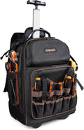 Rolling Tool Backpack Heavy Duty, 43 Pockets Tool Backpack with Wheels, Rolling Tool Bags for Men with Retractable Handle, 1680D Tool Bag with Wheels for Electrician Construction Worker Mechanic HVAC