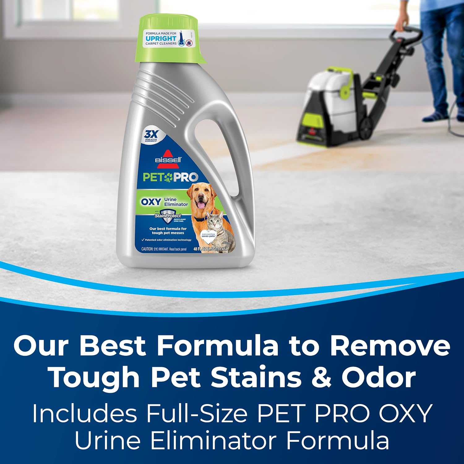 Bissell® Big Green® PET PRO Carpet Cleaner with 8 Row XL DirtLifter PowerBrush, 9-inch Long Reach Hose, 2 Upholstery Tools, Includes Pet Pro Oxy Urine Eliminator Formula