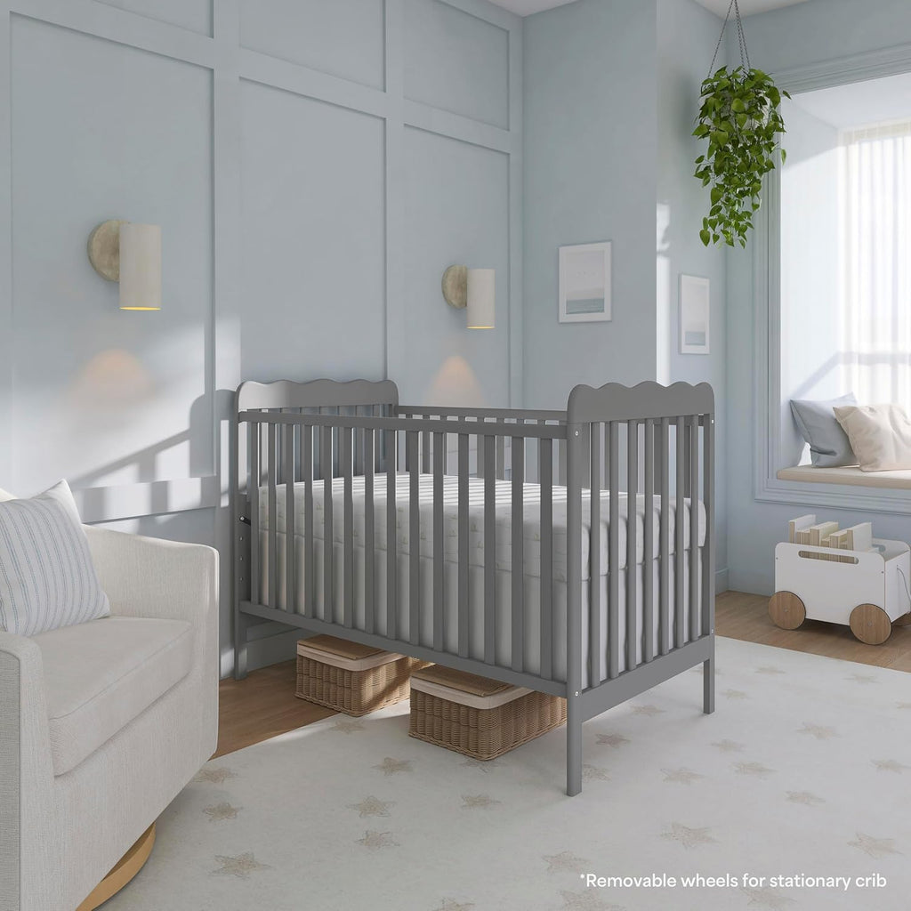 Dream On Me Carson Classic 3-in-1 Convertible Full-Size Baby Crib in Steel Grey, GreenGuard Gold & BSA, 4 Mattress Heights, Converts to Day & Toddler Bed, Locking Wheels, Classic Nursery Design