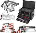 20' Portable Tool Box with Key Lock, 439 Piece Mechanics Tool Set, 3 Drawers & Top Storage Tray Toolbox with Metal Latches & Carrying Handle for Garage, Warehouse, Repair Shop & Home (Black)
