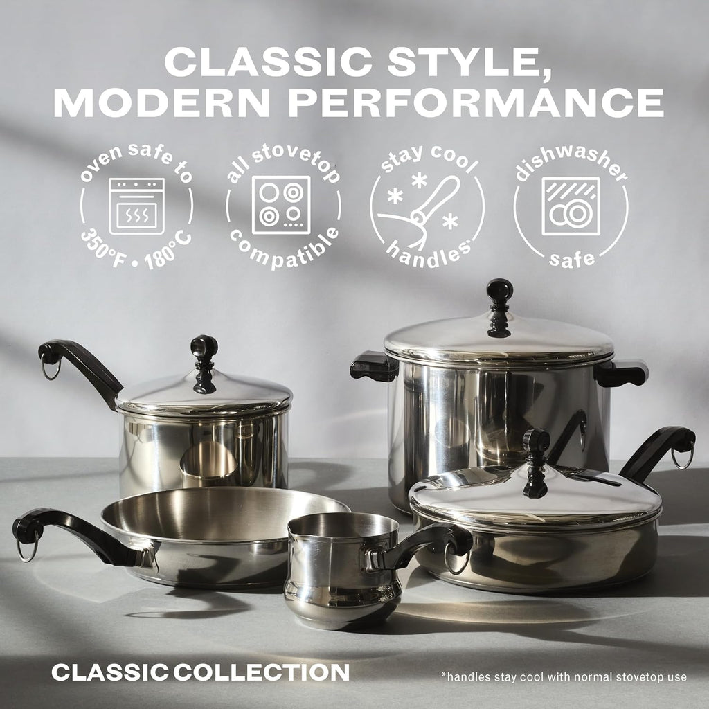 Farberware Classic Series Anniversary Edition Cookware Set, 8-Piece, Stainless Steel Pot and Pan Set