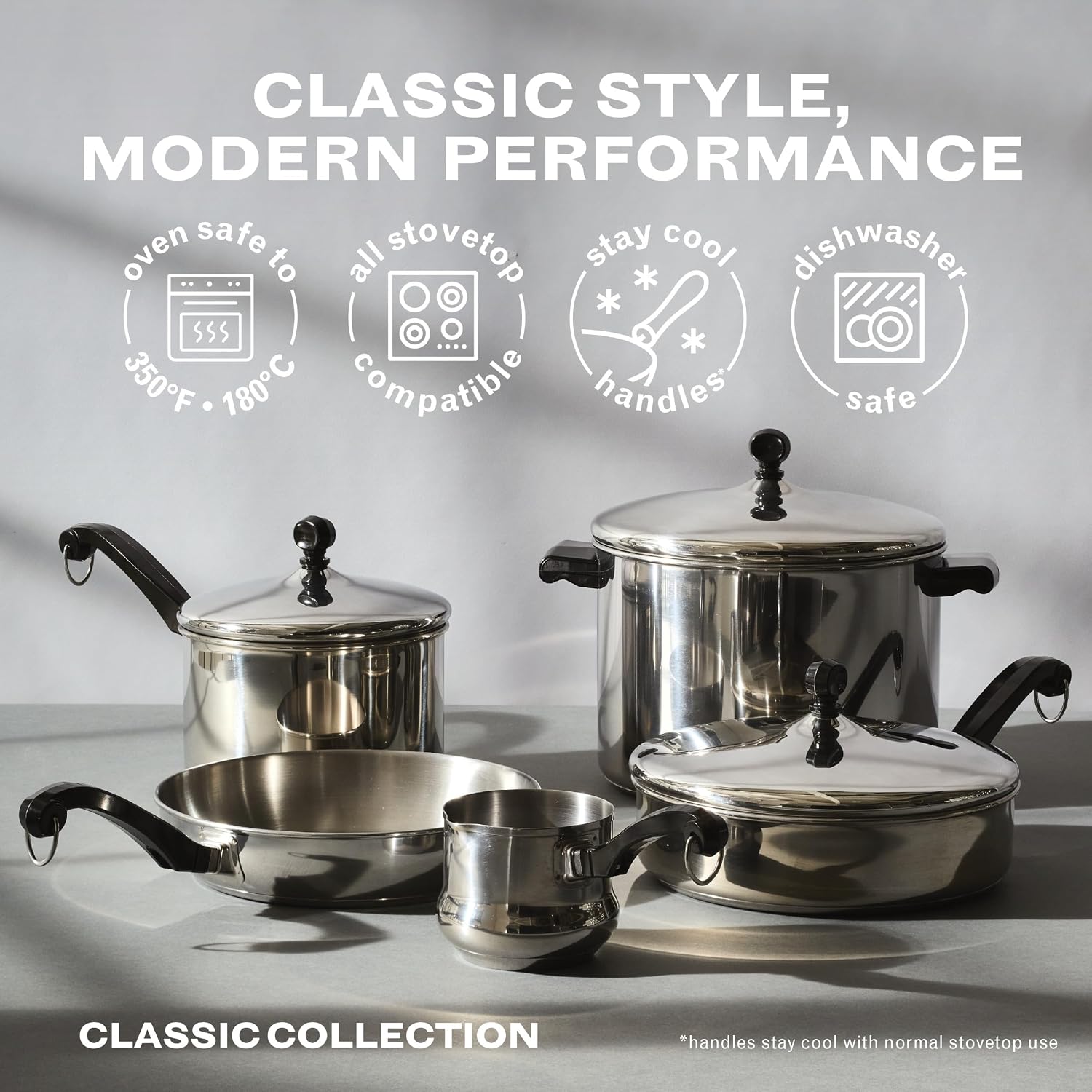 Farberware Classic Series Anniversary Edition Cookware Set, 8-Piece, Stainless Steel Pot and Pan Set
