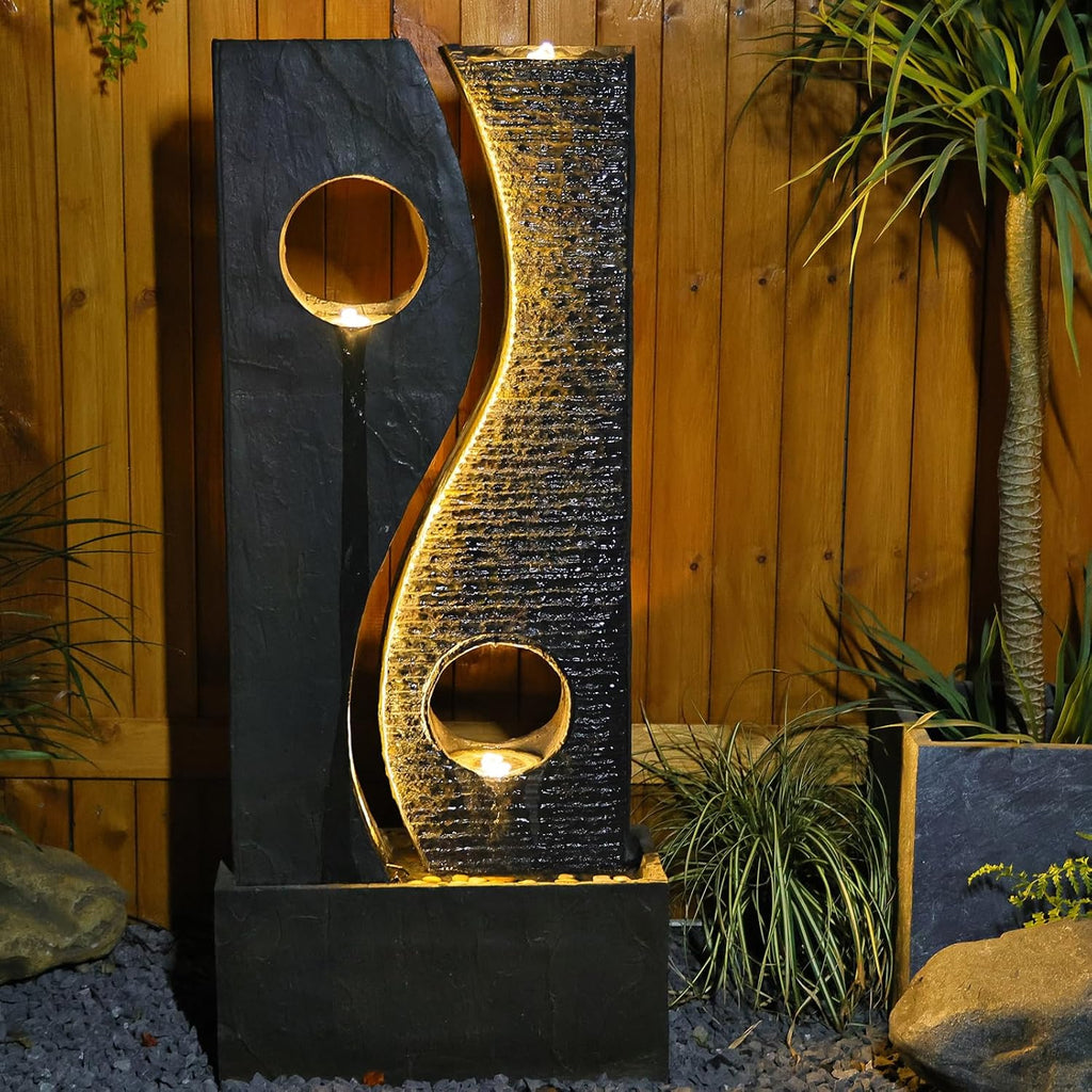 Tankana 47 inches Water Fountain Outdoor Garden - Waterfall Indoor Modern Large Freestanding Water Feature Fountains Faux Rust Finish with LED Lights for Patio Yard Pool Home Decor