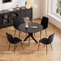 RGZ 36' Round Dining Table Set for 4, 5 PCS Modern Wooden Black Circle Kitchen Table with Steel Legs & 4 Black Velvet Upholstered Chairs for Dining Room, Living Room, Kitchen