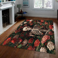 Skull and Flowers Area Rug 4'x8' - Rose Garden Doormat for Living Room Modern Floral Easy 4'x8' -Cleaning Carpet for Sofa Coffee Tables