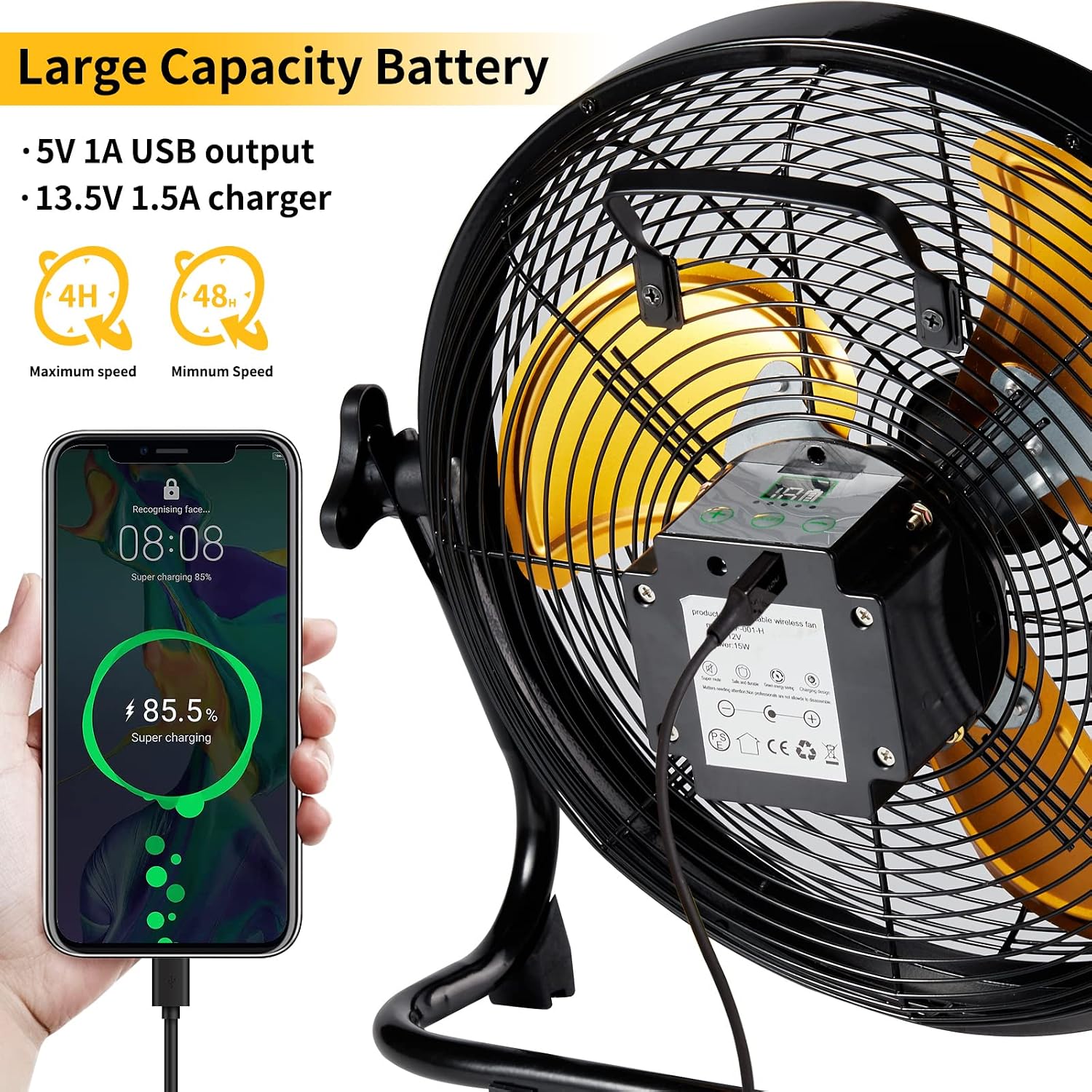 lcocove Outdoor Fan Can Running 5-24 Hours,Solar Powered Fan For Shed,Home,Ouside,Camping，with USB Output For Emergency Situation Without Electric